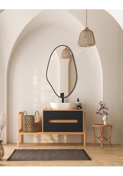 Asimetrik Ayna, Konsol Aynası, Dresuar Aynası, Duvar Aynası 75 X 50 Siyah