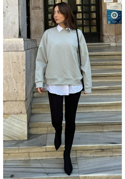 Boyalı Gri Bisiklet Yaka Basic Sweatshirt Mg2185