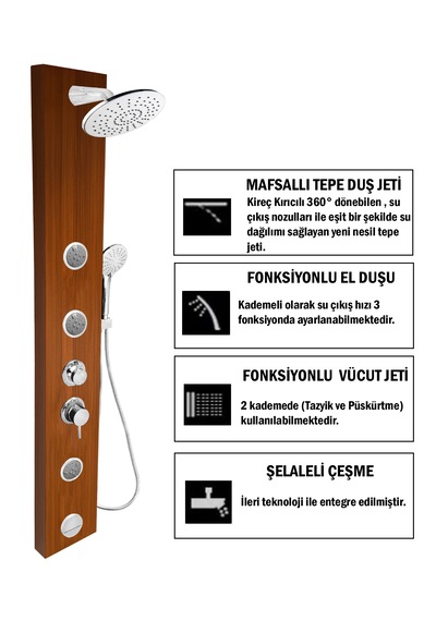 Tuscon Teak Ağacı Mafsallı Masajlı Duş Sistemi Ahşap