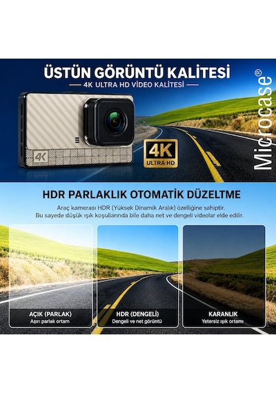 Tr Wifi Destekli Akıllı Kayıt Sistemli 4k Çift Kameralı Araç Kamerası Video Kayıt Cihazı Al5756
