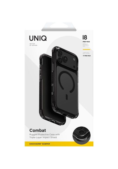 Apple iPhone Uyumlu 18 Pro Max Kılıf Combat Üç Katmanlı Shocksorb Teknolojisi Magsafe Soft Ve Pürüzsüz Kapak Sıyah