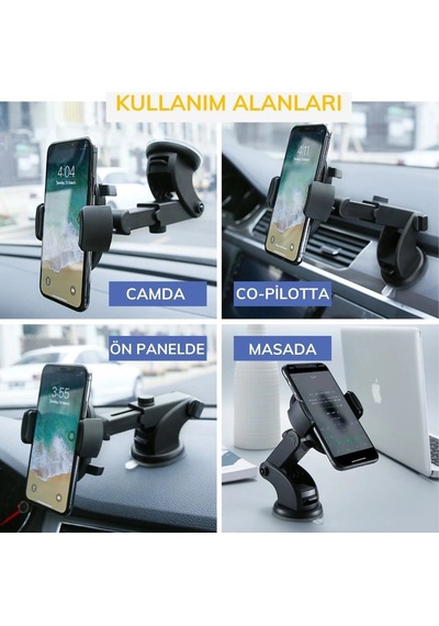 Durukar 360 Derece Dönen Torpido Üstü Uzunluk Ayarlamalı Vantuzlu Teleskopik Araç Telefon Tutucu