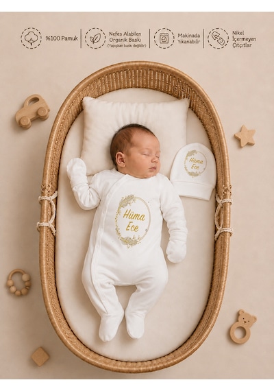 Pia Baby Kız Bebek %100 Pamuk Hediye Seti 6 Lı İsimli Keseli Tulum Şapka Eldiven Battaniye Ve Yastık Kılıfı 1066tybk0x Krem