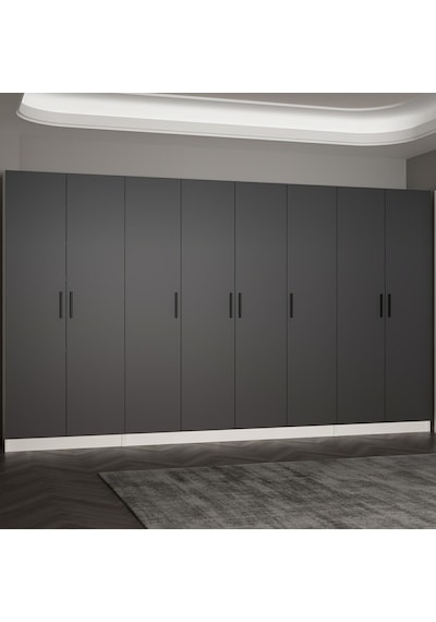 Minar Kale 210 Cm 8 Kapaklı 6b Raf Portmanto Beyaz Antrasit