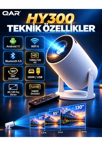 Led Multimedya Projeksiyon Cihazı Hdmı Usb Girişli Yüksek Parlaklık Kaplamalı Lens Ev Sineması Taşınabilir Projektör Full Hd Destekli