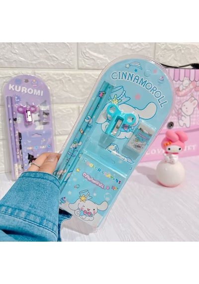 Sanrio Kuromi Cinnamoroll Kuromi Kırtasiye Seti 12 Parça Kuromi Kırtasiye Seti Mavi
