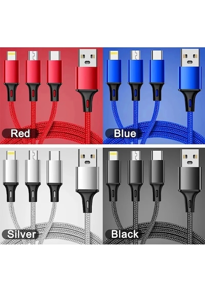 Nnbılı 3 İn 1 Şarj Kablosu Çoklu Usb Bağlantı Noktası Çoklu Usb Şarj Kablosu Black