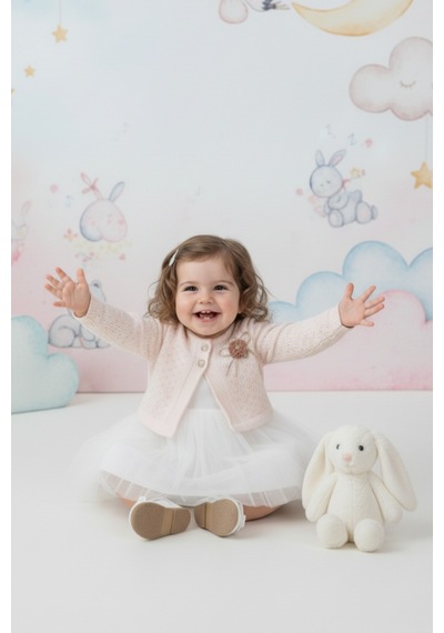 Mnk Baby & Kids Triko Bolerolu Kız Bebek Elbise M00770 Pudra