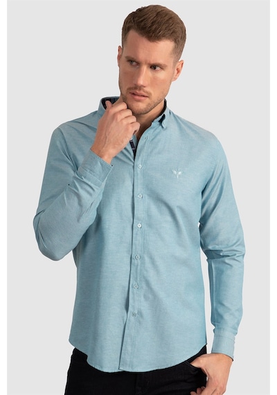Tudors Slim Fit Dar Kesim Uzun Kol Erkek Gömlek-23358 Petrol
