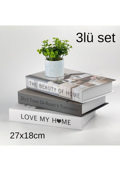 3 Lü Kitap Görünümlü Dekoratif Kutu Seti, İskandinav Tarz Modern Ev Dekorasyonu- Set-3