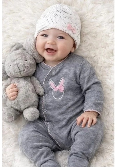 Pekminibebe Sevimli Tavşan Desenli Kız Bebek 4 Lü Tulum Seti Çok Renkli