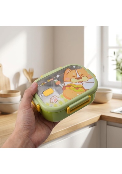 Paslanmaz Çelik 2 Bölmeli Kilitli Yemek Kabı, 850 Ml Renkli Desenli Lunch Box, Çelik İç Hazneli Saklama Ve Taşıma Kabı Çok Renkli