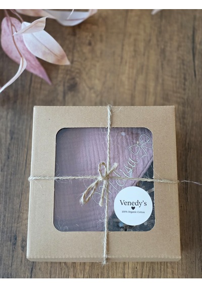 Venedys İsme Özel Müslin Bebek Mama Önlüğü Nakışlı Bandana Önlük 0-2 Yaş Pudra