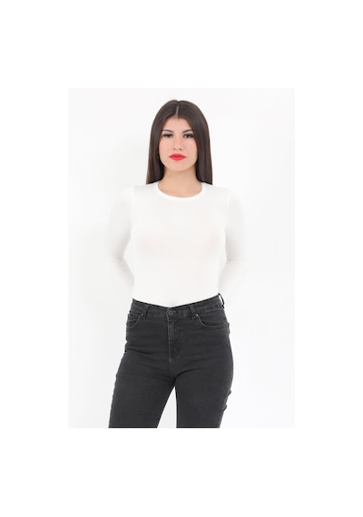 Giysa Kadın Ekru Bisiklet Yaka Uzun Kollu Esnek Çıtçıtlı Body Zıbın - 2439 Ekru