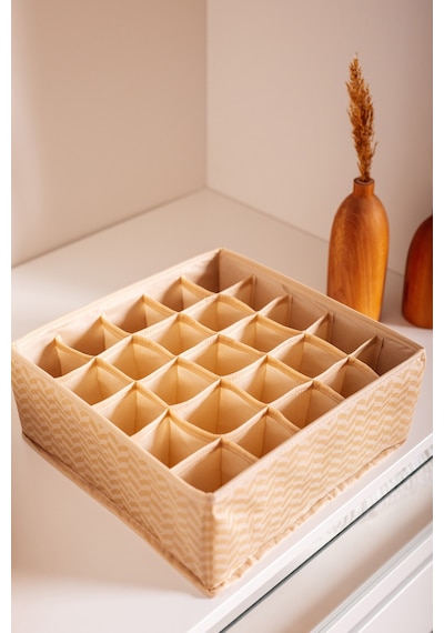 Serstil 25 Gözlü Çekmece İçi Dolap Çorap / İç Çamaşırı Katlanabilir Düzenleyici Organizer Kutu 28x28x12 Cm Martı Bej