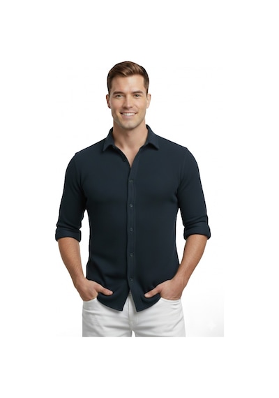 Deepsea Lacivert Slim Fit Örme Kumaş Likralı Erkek Gömlek Nefes Alan Esnek Ve Modern Tasarım 2602604 Lacivert