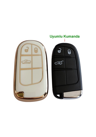 Egea Cross 500 Jeep Dodge Chrysler Uyumlu Smart Kumanda Anahtar Kılıfı Oto Anahtarlık Beyaz Gold
