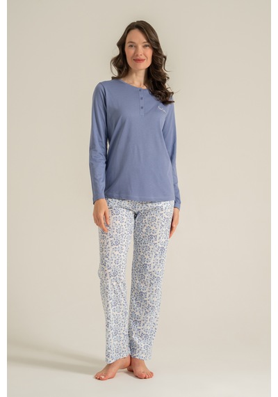 Pierre Cardin 9270 Modal Uzun Kol Kadın Pijama Takımı Mavi