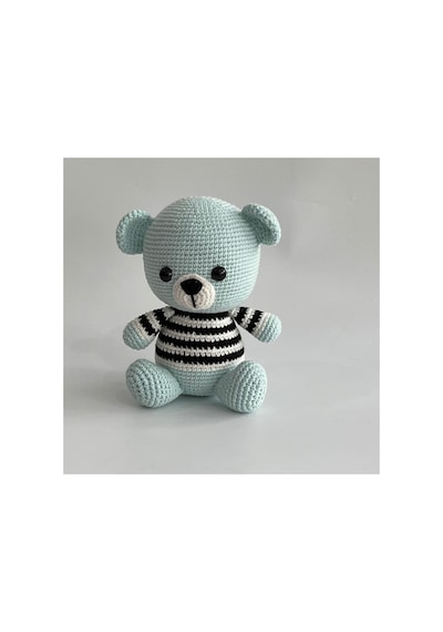 Amigurumi Tam Tam Ayıcık Çizgili Kazaklı El Örgüsü Oyuncak Mavi