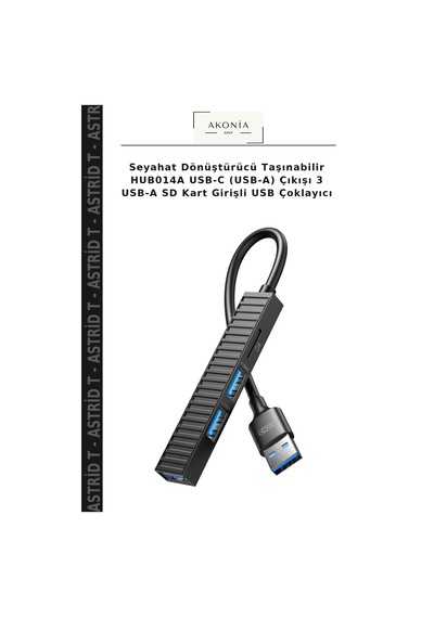 Seyahat Dönüştürücü Taşınabilir Hub014a Usb-c Usb-a Çıkışı 3 Usb-a Sd Kart Girişli Usb Çoklayıcı