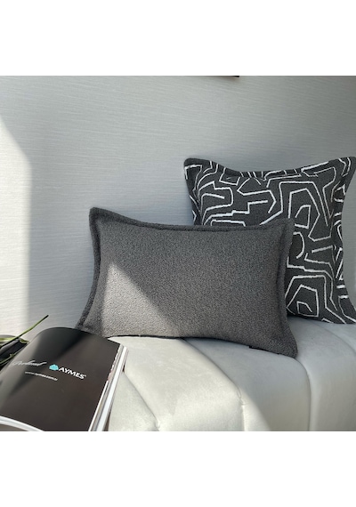 "grey" Dokulu Kırlent Kılıfı - 30x50 Gri