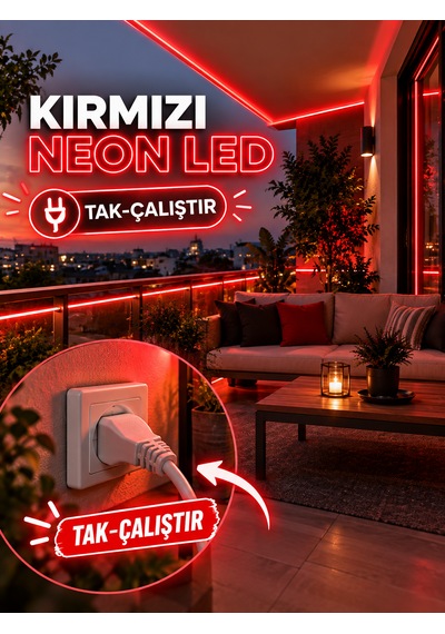 15 Metre Tak Çalıştır Kırmızı Renk Neon Led Borsan 220v Neon Led Kırmızı Montaj Aparatı Dahil