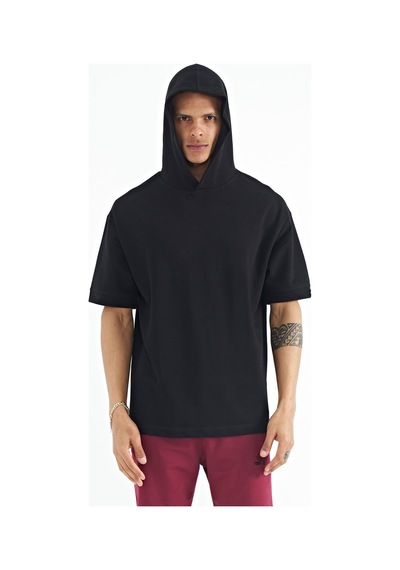 Tommy Life T11er-88179 Erkek Kapüşonlu Kol Etiket Detaylı Oversize T-shirt T11ER-88179-R1534