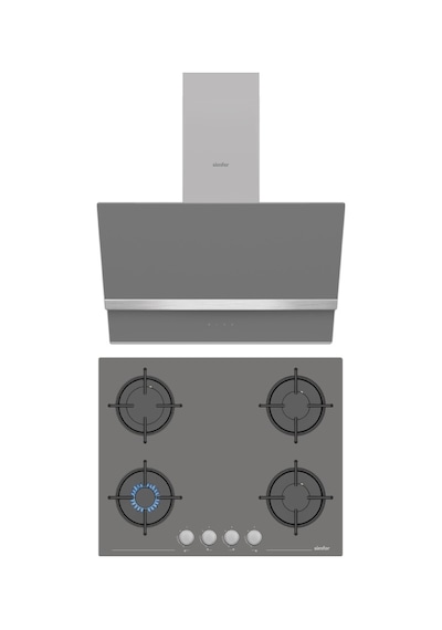 Simfer Steam Gri 2'li Cam Ankastre Set (3656 Ocak + 8740 Davlumbaz)