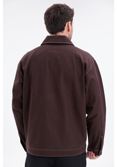 Erkek Dikiş Detaylı Oversize Gabardin Ceket - Mont-392 Kiremit