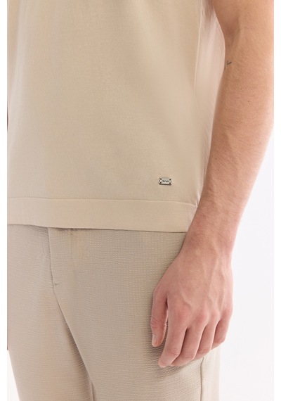 Avva Erkek Bej Polo Yaka Düğmesiz %100 Pamuk Soft Touch Regular Fit Triko T-shirt A61y5041