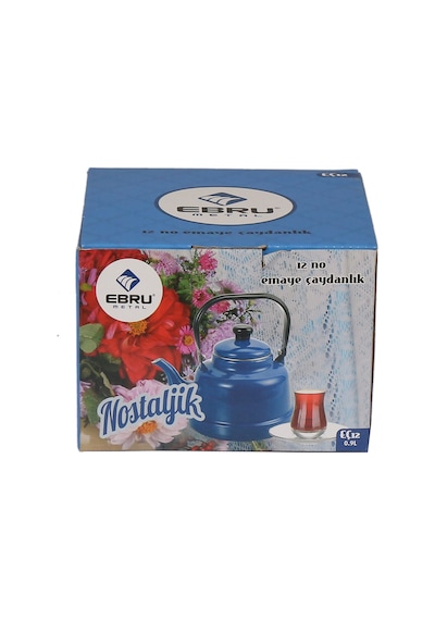 Ebru Eç18 Emaye Çaydanlık Üstten Kulplu Demlik Bütün Boylar Kamp 2.5 L Mavi