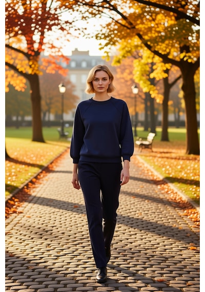 Benerly Kadın Bisiklet Yaka Reglan Kol Düz Örme Sweatshirt Fonksiyonel Da Lacivert