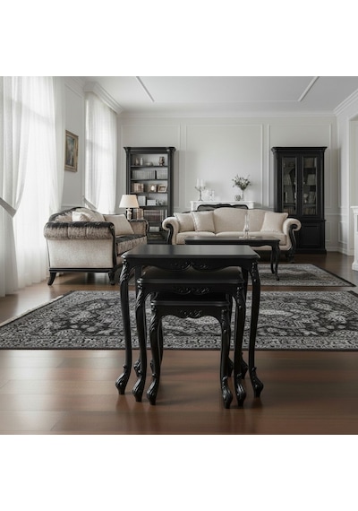 Majestic Fransız Still 3'lü Ahşap Zigon Sehpa Siyah