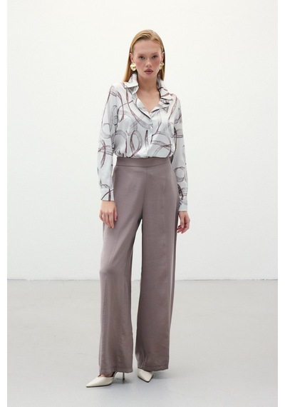 Sateen Desenli Klasik Gömlek - Kahve-136240 Kahve