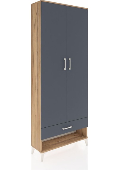 Arges Dolap 2 Raflı Tek Çekmeceli Tek Askılı 88x30x221 Çam-antrasit Atlas Çam