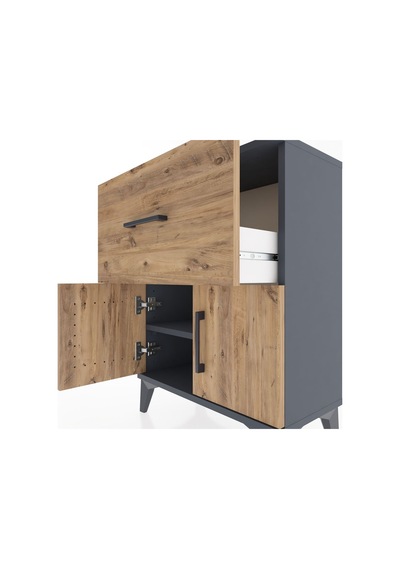 Arges Komodin 3 Raflı Tek Çekmeceli 2 Kapaklı 60x30x80 Antras... Antrasit