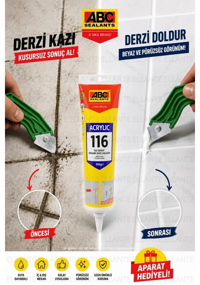 Abc Derz Dolgusu 350 Gr + Derz Kazıma Aparatı Hediyeli Beyaz Akrilik Fayans Derz Tamir Ve Yenileme