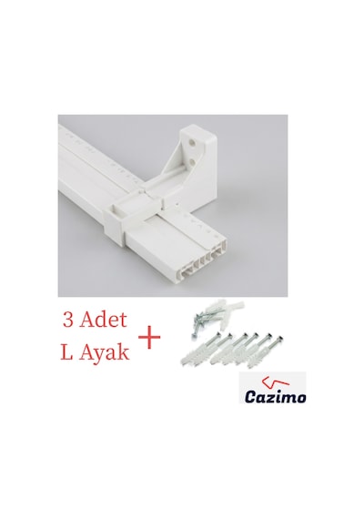 3 Adet Perde Rayı Korniş L Ayak Duvara Montaj Askı Aparatı Plastik Beyaz