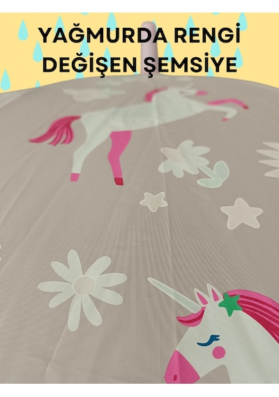 Yağmurda Rengi Değişen Toz Pembe Kız Çocuk Şemsiye Toz Pembe Açık Pembe