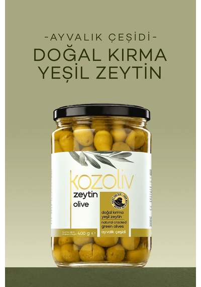 Kozoliv Doğal Ayvalık Çeşidi Kırma Yeşil Zeytin Cam 400 G