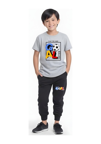 Fyk Kids Erkek Çocuk Mevsimlik Goal Baskılı Alt-üst Takım Gri
