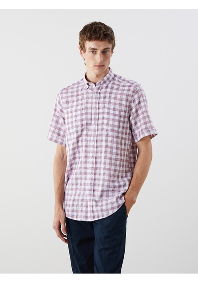 Lcwaıkıkı Classic Bordo Regular Fit Kısa Kollu Ekose Armürlü Erkek Gömlek
