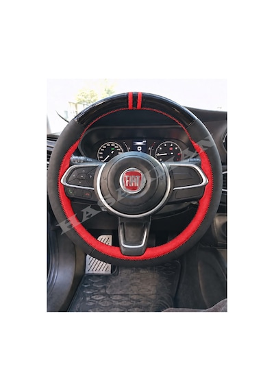 Fiat Fiorino Dikme Direksiyon Kılıfı Parlak Siyah Kırmızı Detaylı Kırmızı Çift Yüzük Ve Dikiş 2022-2026