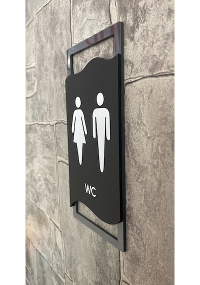 Antrasit Çerçeveli Mat WC Yönlendirme Levhası