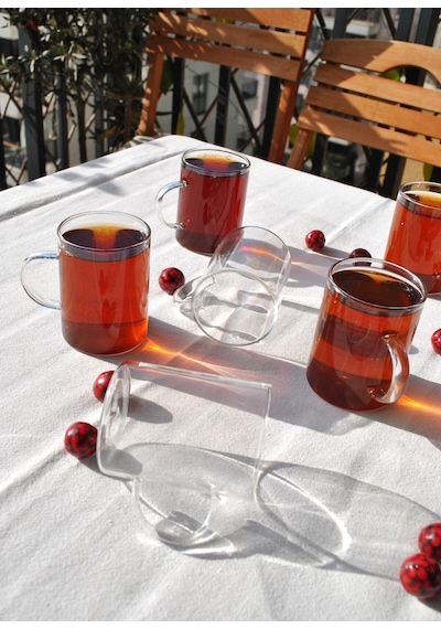6lı Borosılıkat Cam Kupa Çay Bardak 200 Ml Kulplu Çay Bardağı Sade Şeffaf