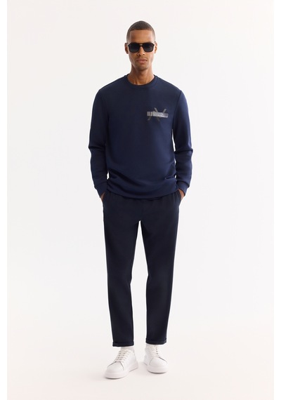 Avva Erkek Lacivert Bisiklet Yaka Pamuklu Bi-stretch Baskılı Regular Fit Sweatshirt A52y1260