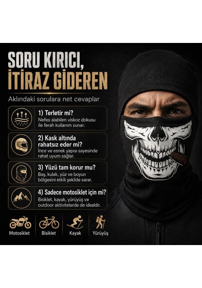 Çorap Giyim Unisex Kuru Kafa Puro Baskılı Balaklava 1 Adet Tek Beden Viskoz Kask İçi Outdoor Maske 1 Siyah