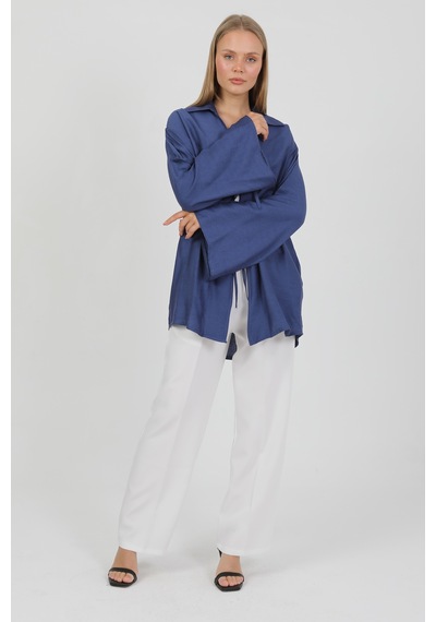 Doğal Viskon Kumaş Cepli Bağcıklı Kadın Kimono 1167 Hafif, Dökümlü, Akışkan, Yazlık Model İndigo Doğal Viskon Kumaş Cepli Bağcıklı Kadın Kimono 1167 Hafif, Dökümlü, Akışkan, Yazlık Model İndigo