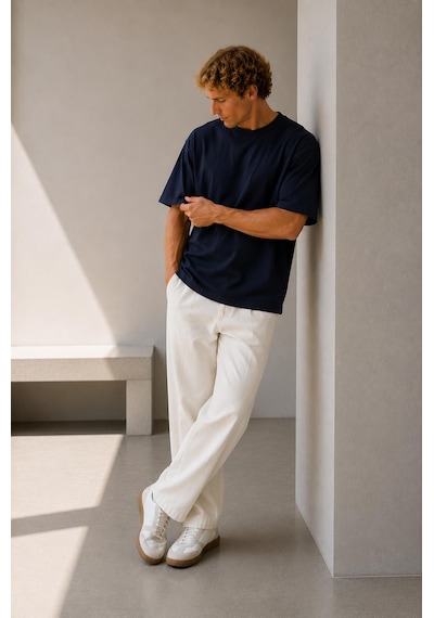 Alexandergardi Oversize Bisiklet Yaka T-shirt Lacivert
