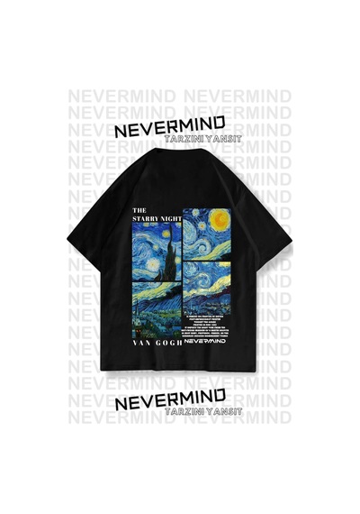 Nevermınd Unisex Van Gogh Baskılı Oversize Tişört Siyah Siyah